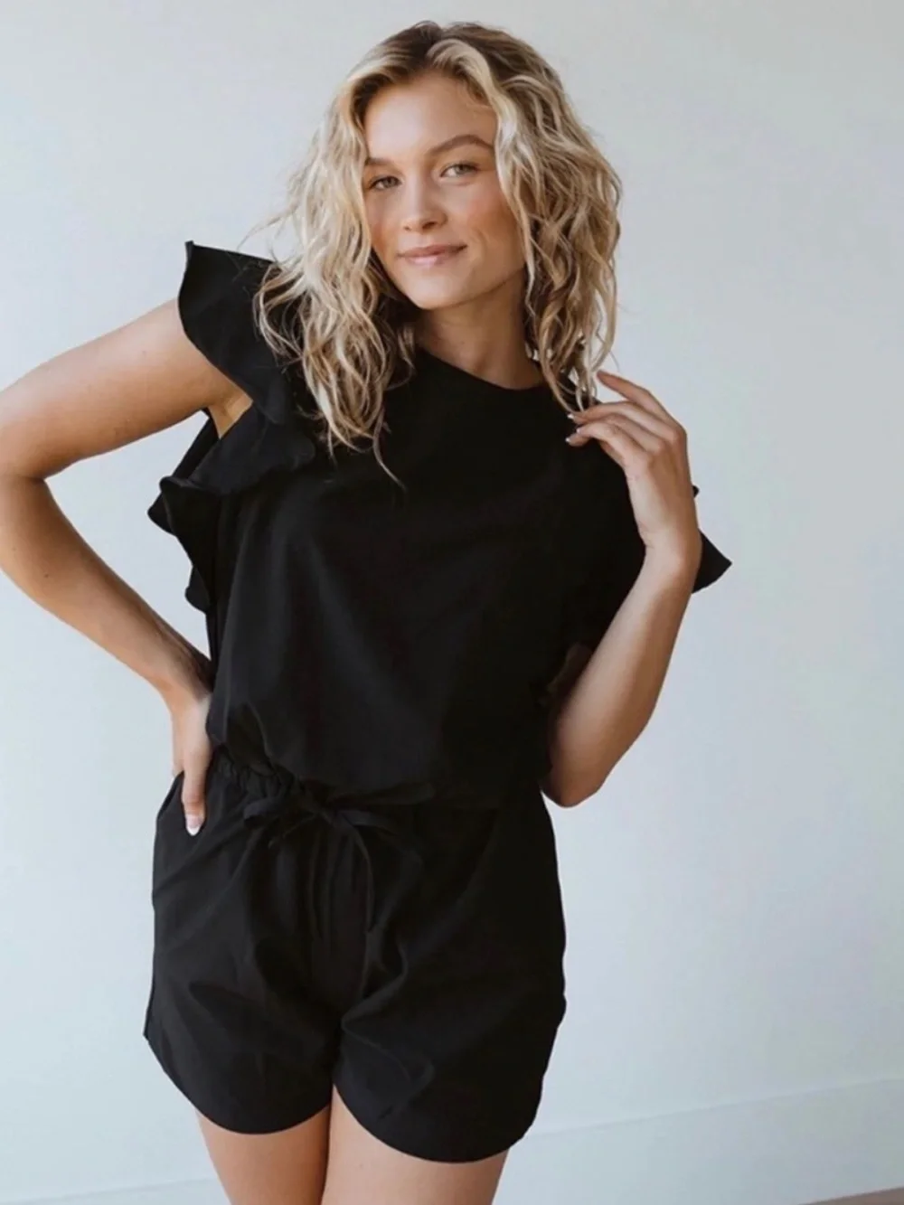 Albion Fit 9 to 9 Romper Black Casual Sporty Chic Minimalist Athleisure Size M